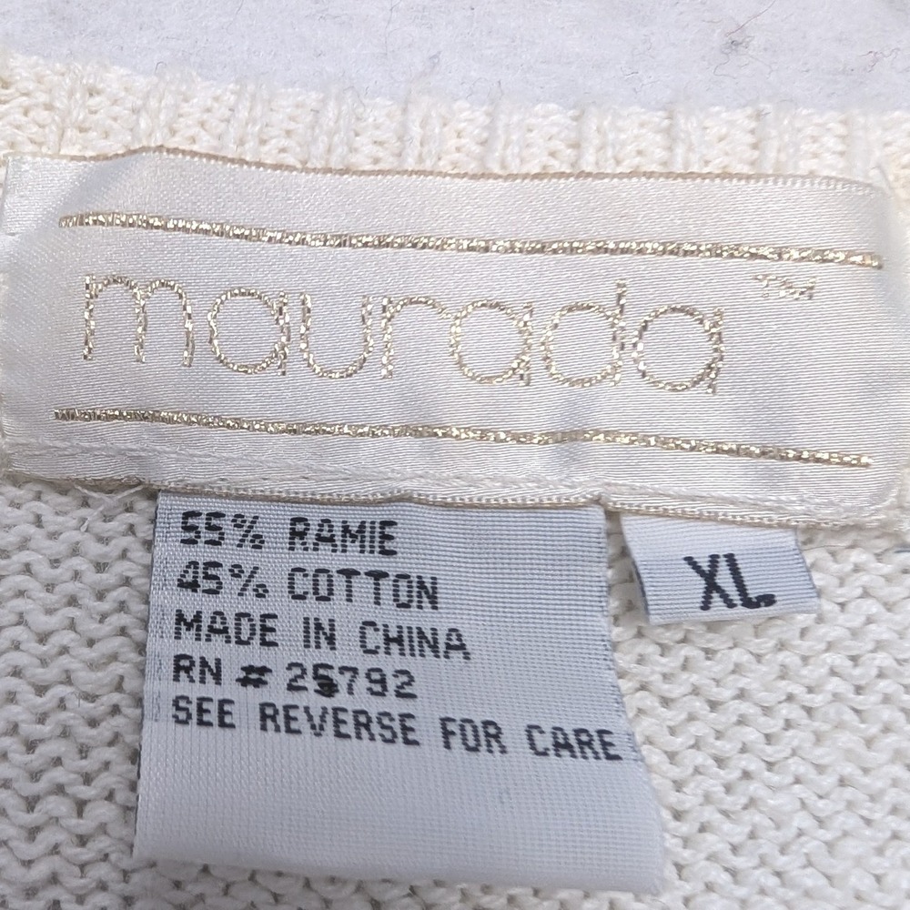Maurada Vintage Floral Beaded Sweater Womens XL Cream Multi Art To Wear - Picture 8 of 12